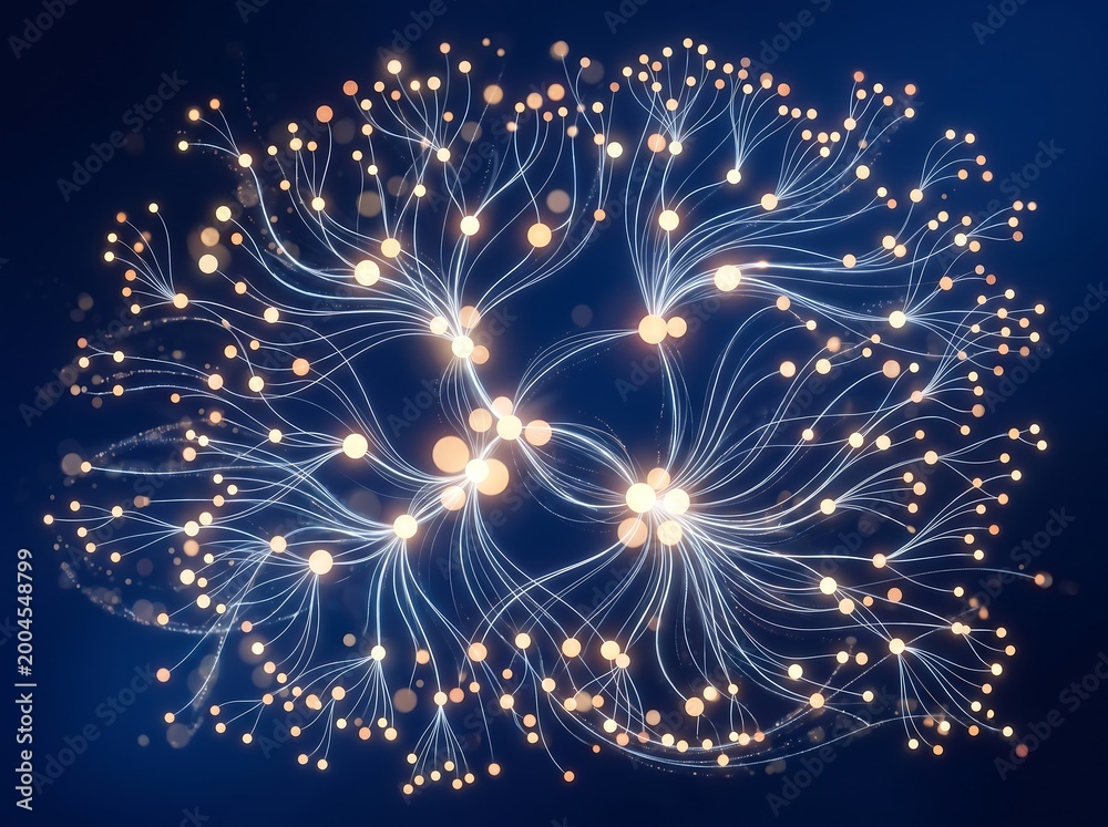 Obraz premium Glowing neural network branches out with vibrant connections and nodes