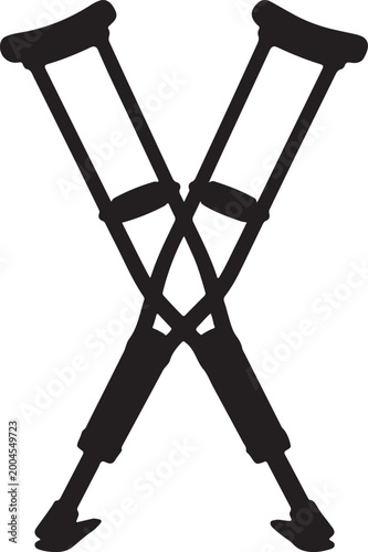 A pair of black crutches are crossed silhouette vector