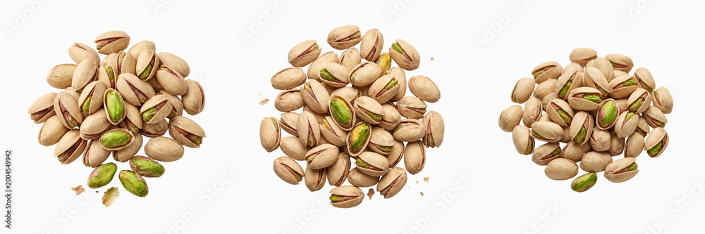 Fototapeta premium Pistachio nuts pile isolated on transparent background, healthy snack dry fruit concept