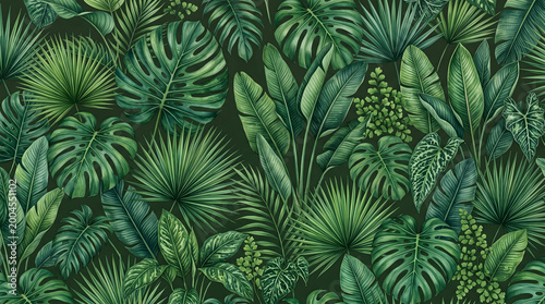 exotic leaves seamless pattern background.