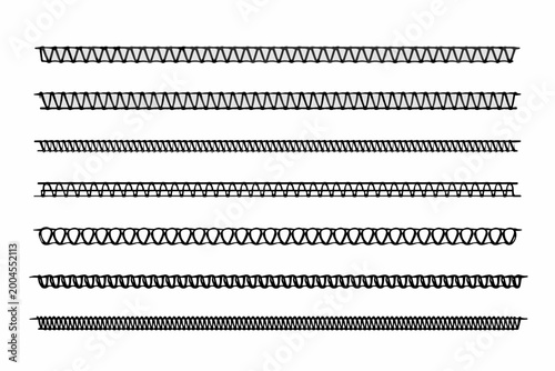 Overlock Sewing Stitches and Embroidery Seams Vector Illustration Set. Collection of Fabric Border Elements, Zigzag and Chain Stitch Lines Isolated on White Background for Fashion Design.