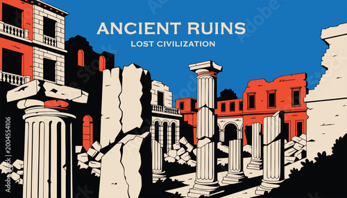 Canvastavla Ancient ruins of lost civilization with red roman buildings and white marble gre