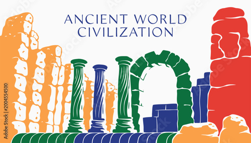 Tableau sur toile Ancient world civilization vector banner with roman ruins and greek columns silh