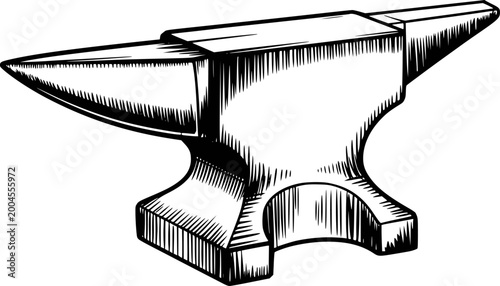 Foto Blacksmith anvil with horn and base, vintage engraving style, isolated white met