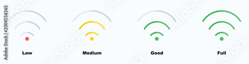 Fotografie WiFi signal strength icons, network connection symbols, wireless internet indica