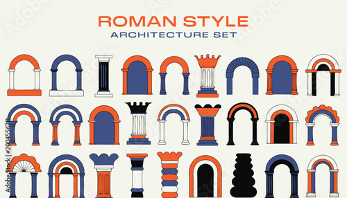 Obraz na plátně Collection roman style arches and columns graphic design vector illustration