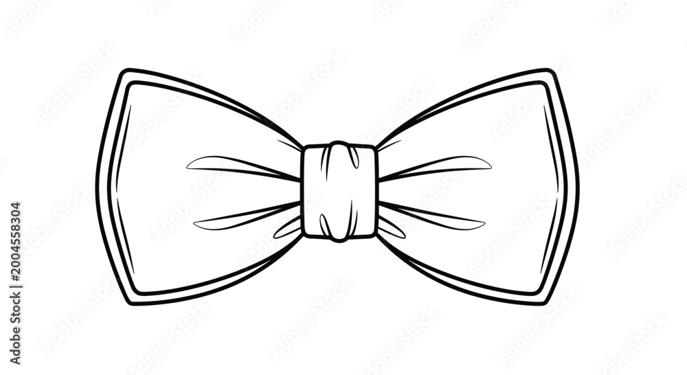 Fototapeta premium Simple black and white line art illustration of a classic formal bow tie for fashion design or coloring activities.