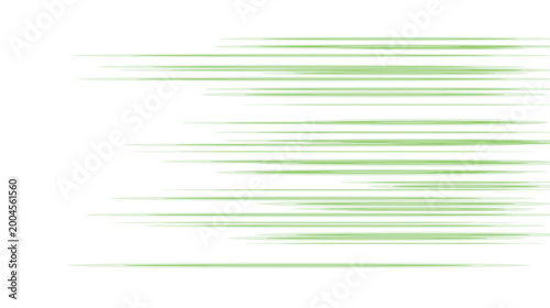 Thin green horizontal speed lines isolated on white background, manga comic action movement vector background