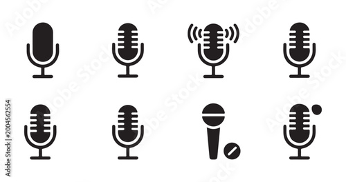 Photos Studio microphone collection with different designs for radio stations podcasting and professional vocal work