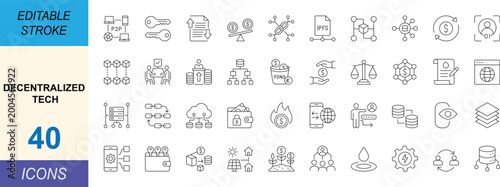 Konstfotografi Premium decentralized technology icon set featuring blockchain infrastructure, smart contracts, and fintech solutions