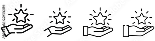 High quality vector of high quality vector of hand holding a shining star line icons representing success and achievement.