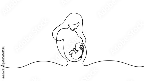 Canvas Print Continuous one line pregnant woman drawing art birth mother sickness