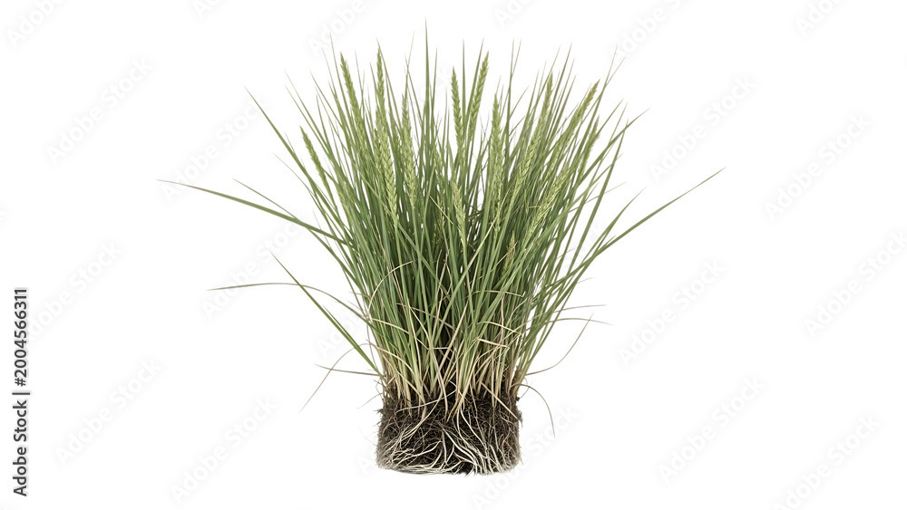 Fototapeta premium Bush of Grass with Roots on Black Background graphic