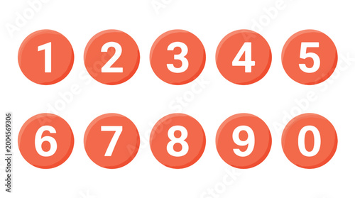 Slika na platnu Orange 3D circle number icons set from 0 to 9, numeric round button symbols for