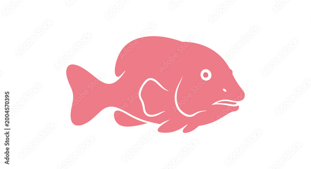 Fototapeta premium Pink fish icon, salmon colored illustration, sea creature symbol