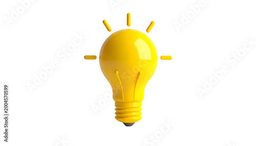 Bright yellow lightbulb radiating lines against a solid black background