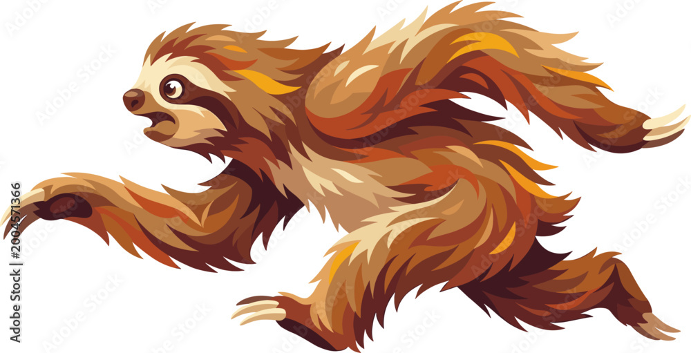 Fototapeta premium Funny fast sloth running in a hurry illustration