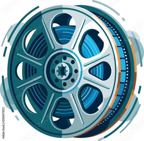 Motion picture film reel angled perspective for cinematic storytelling