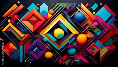 colorful geometric shapes on black background abstract