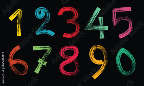 Canvas Print brushCollection of colorful grunge brush hand drawn numbers from 0 to 9