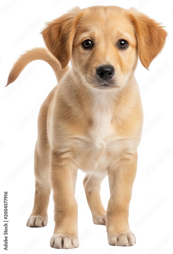 Obraz premium Golden Puppy png Cute Dog cutout Fluffy Mutt png Small Retriever cutout Adorable Canine png Young Hound cutout Friendly Pet png Happy Animal cutout Little isolated transparent background image
