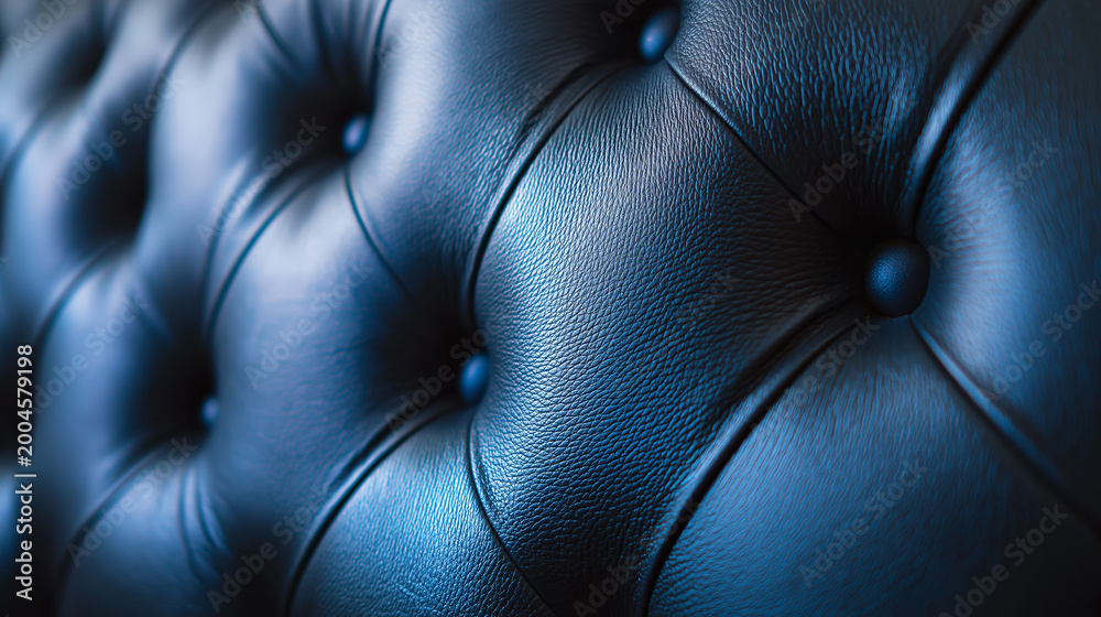 Fototapeta premium Deep blue tufted leather material with elegant buttons and detailed stitching creating a luxurious textured surface