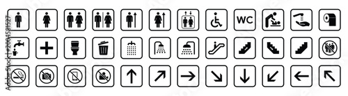 Professional Collection of Public Signage Icons for Restrooms Navigation and Facility Services