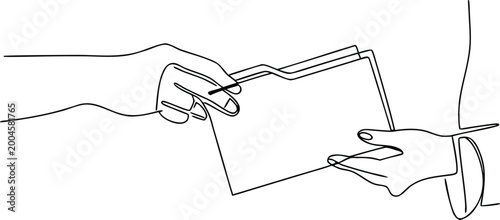 Photos Hands passing documents or files continuous line drawing isolated on transparent background