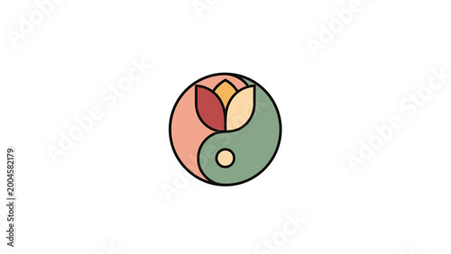 Fotografie A stylized yin-yang symbol with a blooming flower in muted colors
