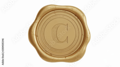 Round gold wax seal stamp featuring the letter c embossed in the center on white background