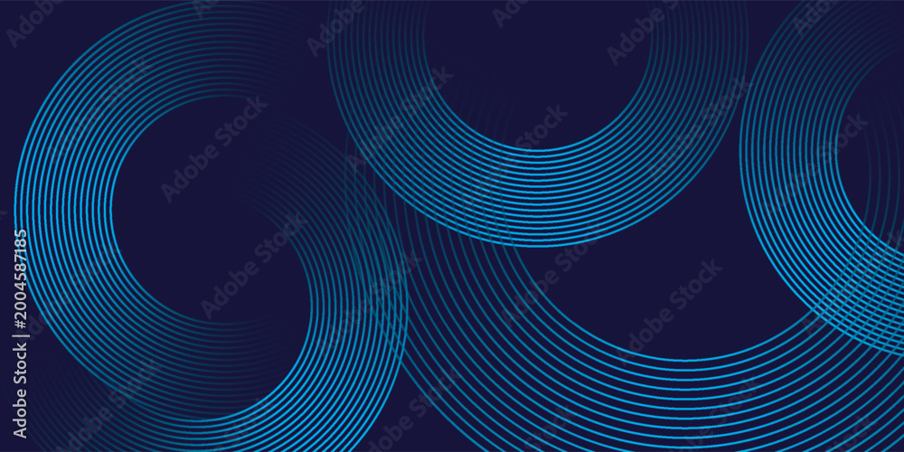 Fototapeta premium Abstract blue gradient circular wave lines on dark background for futuristic technology and business presentation