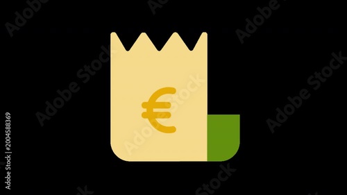 Yellow paper bag with euro symbol and green leaf on white background