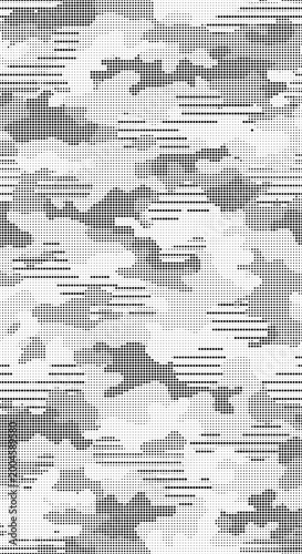 Seamless digital camouflage pattern with halftone dots and glitch effect