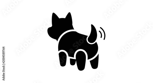 Slika na platnu A black silhouette icon of a small dog wagging its tail, depicting happiness or friendliness on a clean white background