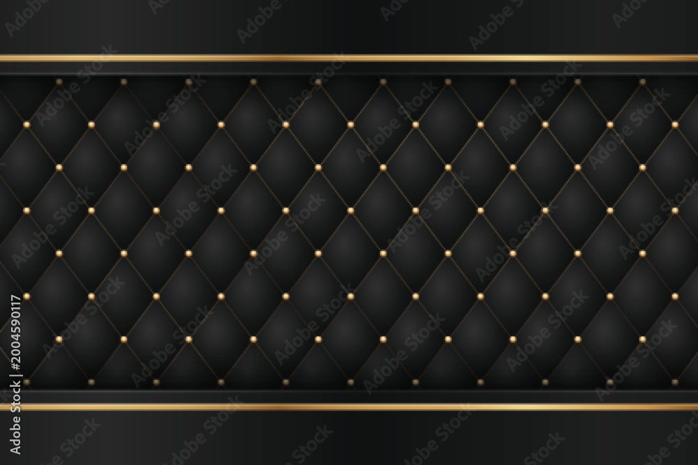 Fototapeta premium Luxury Black Tufted Leather Background with Gold Accents