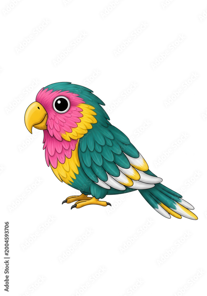 Obraz premium Colorful cartoon parrot with transparent background