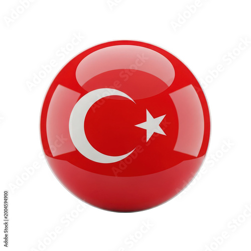 Shiny round glossy button with the national flag of turkey
