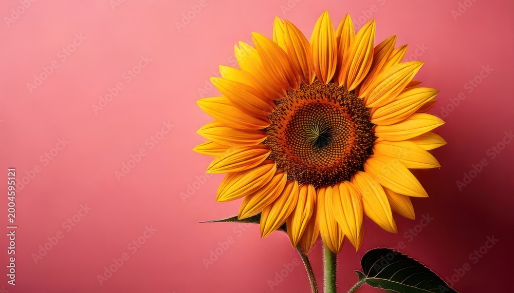 Obraz premium Radiant Sunflower Bloom Against a Vibrant Pink Backdrop.