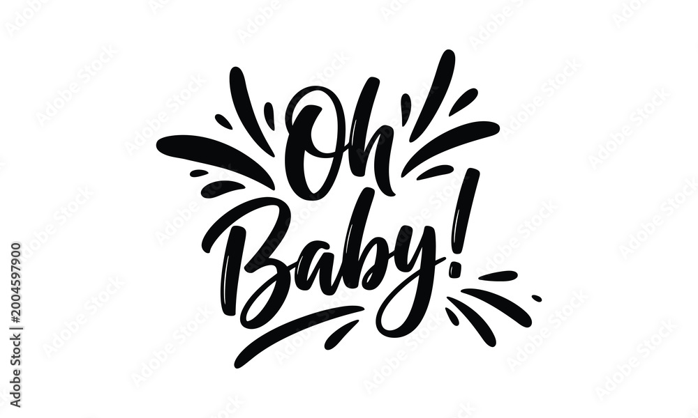 Fototapeta premium Stylish 'oh baby ' brush lettering with sparkle accents modern calligraphy design