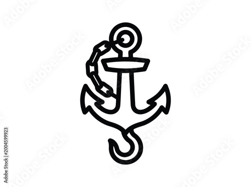 Anchor Icon with Chain Marine Nautical Symbol Ship Anchor Line