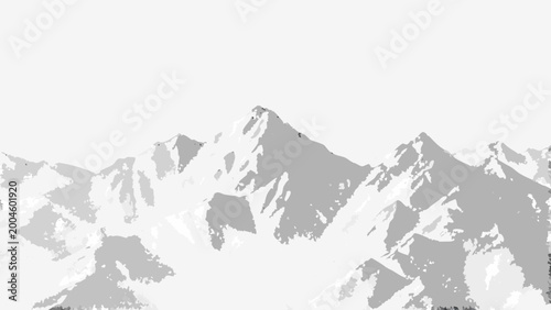 Quadro em tela panoramic view of rugged snow capped mountains grayscale silhouette against a wh