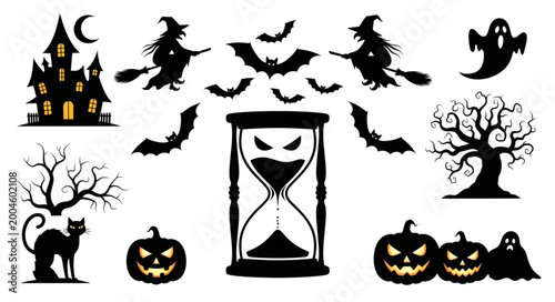 Photos Halloween icons and symbols set.