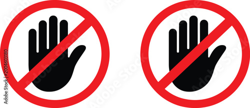 Photos Hand stop sign with no entry and prohibition symbols representing restricted acc