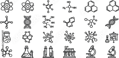 Quadro su tela Advanced Chemistry and Molecular Structure Icon Set Featuring Chemical Formulas,