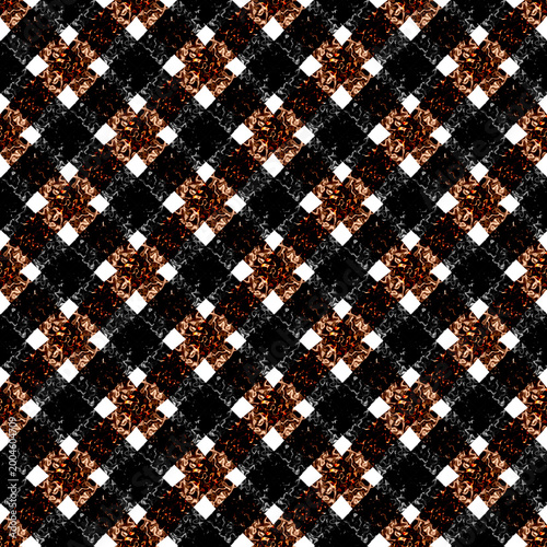 Dark Plaid Seamless Pattern with Brown and White Checkered Design