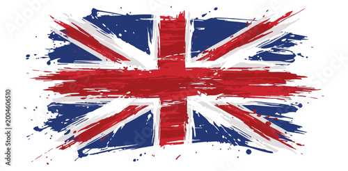 Foto Artistic grunge Union Jack flag of the United Kingdom with paint splatter and br