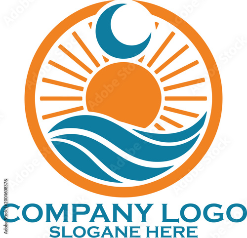 Sun and Waves Logo Symbolizing Warmth Ocean Movement Nature Energy and Coastal Freedom