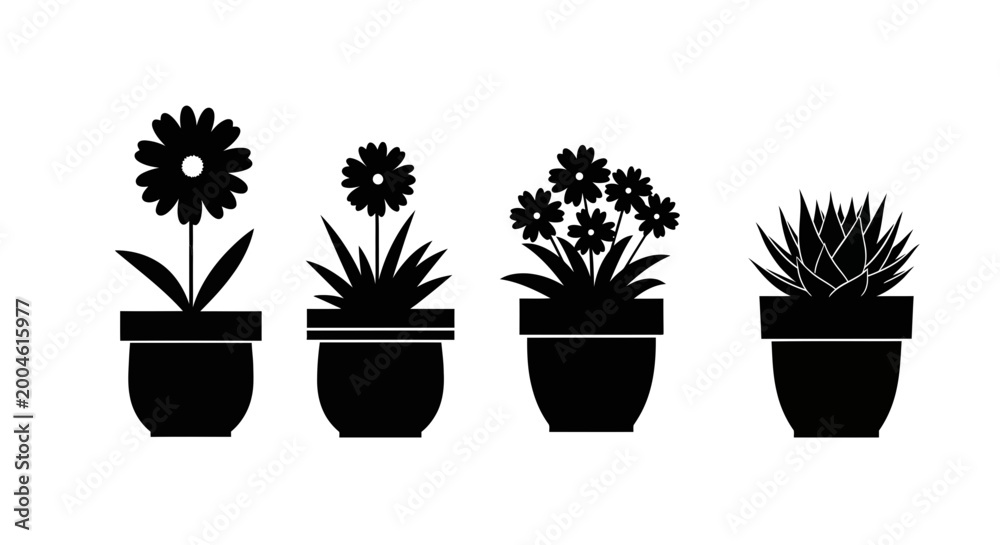 Obraz premium design botanical minimalist white icons flat graphics black plants