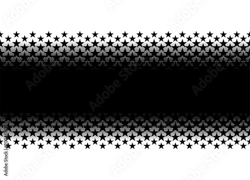 Smooth Transition on two sides from black to white with striped halftone from thin lines. Vector pattern from scattered black stars. Modern design element. Vector background for covers, advertising, p