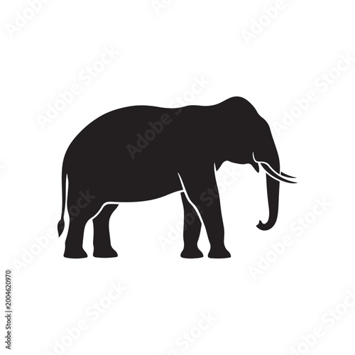 Asian long elephant silhouette icon vector flat design